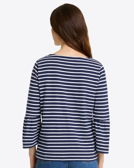 Corey Bell Sleeve Top in Navy Mariner Stripe Nassau Navy - Draper James