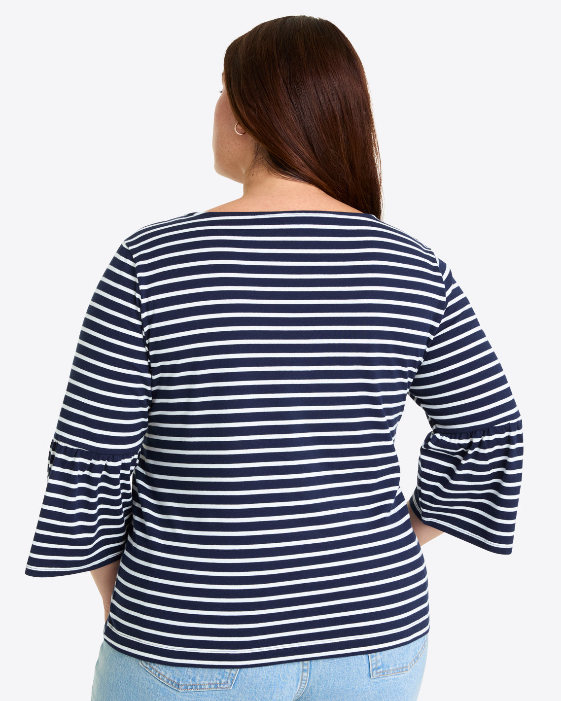 Corey Bell Sleeve Top in Navy Mariner Stripe Nassau Navy - Draper James