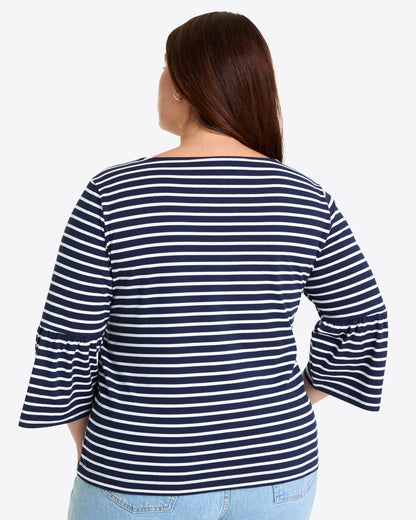 Corey Bell Sleeve Top in Navy Mariner Stripe Nassau Navy - Draper James