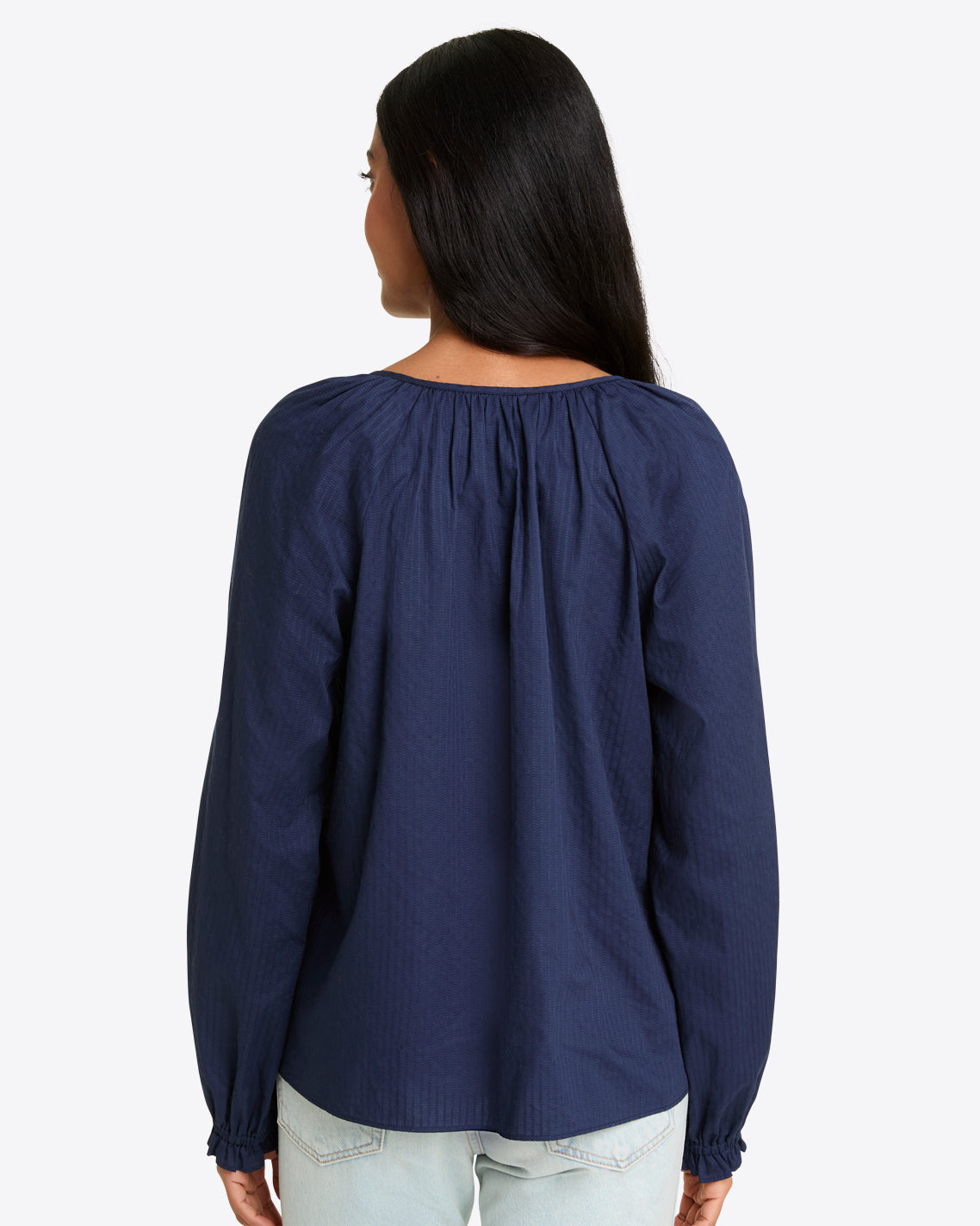 Alexandra Top in Navy Dobby Stripe Nassau Navy - Draper James