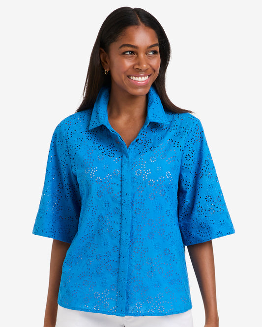 Evelyn Top in Eyelet French Blue Eyelet - Draper James