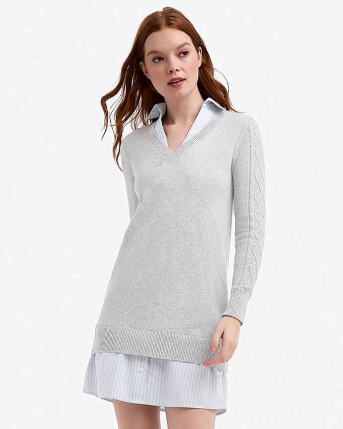 Collared Combo Sweaterdress Grey - Draper James