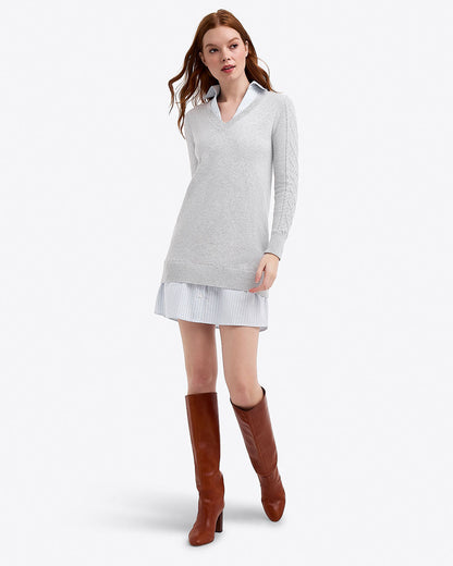 Collared Combo Sweaterdress Grey - Draper James
