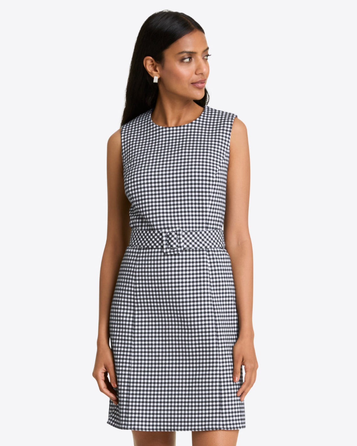 Sadie Belted Shift Dress in Textured Gingham Black Gingham - Draper James