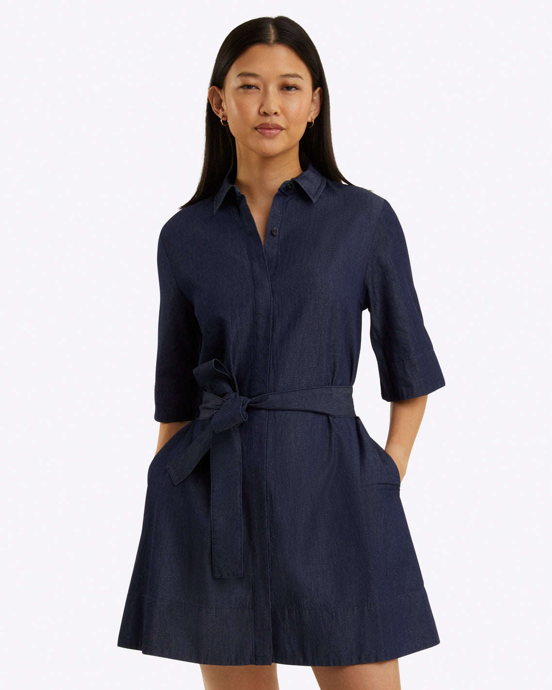 Riley Mini Shirtdress in Chambray Dark Wash Chambray - Draper James