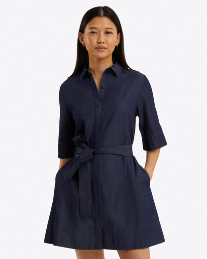 Riley Mini Shirtdress in Chambray Dark Wash Chambray - Draper James