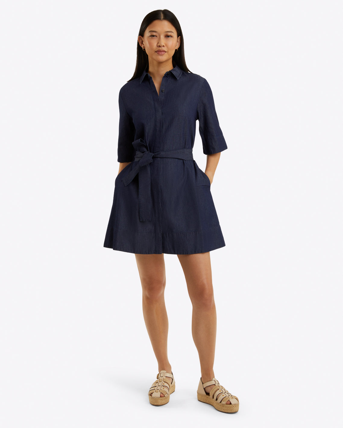 Riley Mini Shirtdress in Chambray Dark Wash Chambray - Draper James
