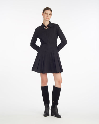 Mia Mini Dress in Stretch Cotton Poplin Belle Meade Black - Draper James