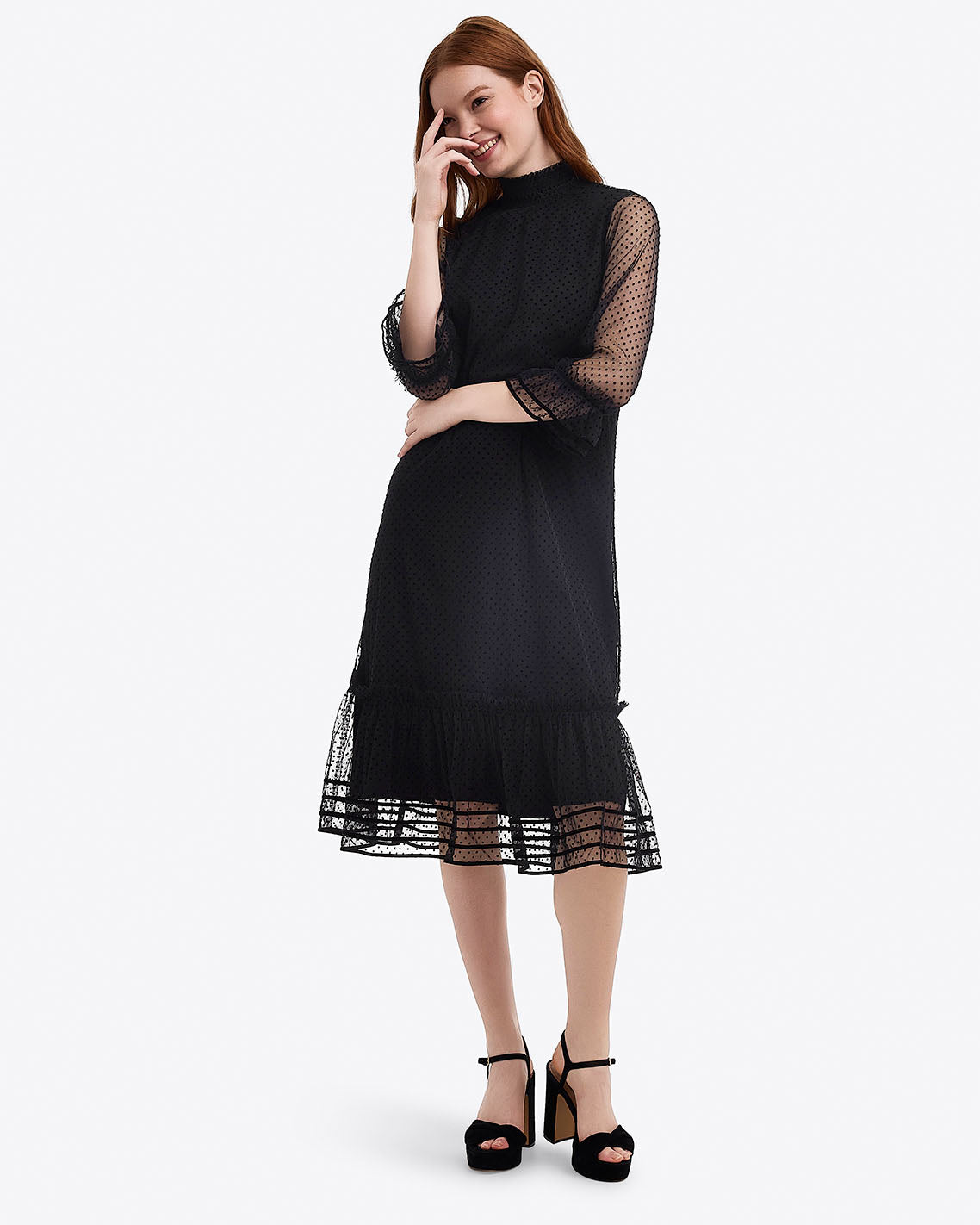 Long Sleeve Shift Dress in Tulle Belle Meade Black - Draper James