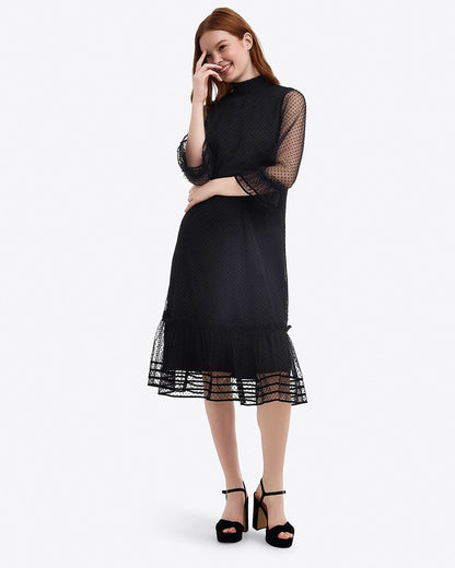Long Sleeve Shift Dress in Tulle Belle Meade Black - Draper James