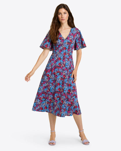 Vivienne Love Circle Midi Dress in Stretch Poplin Coneflowers - Draper James