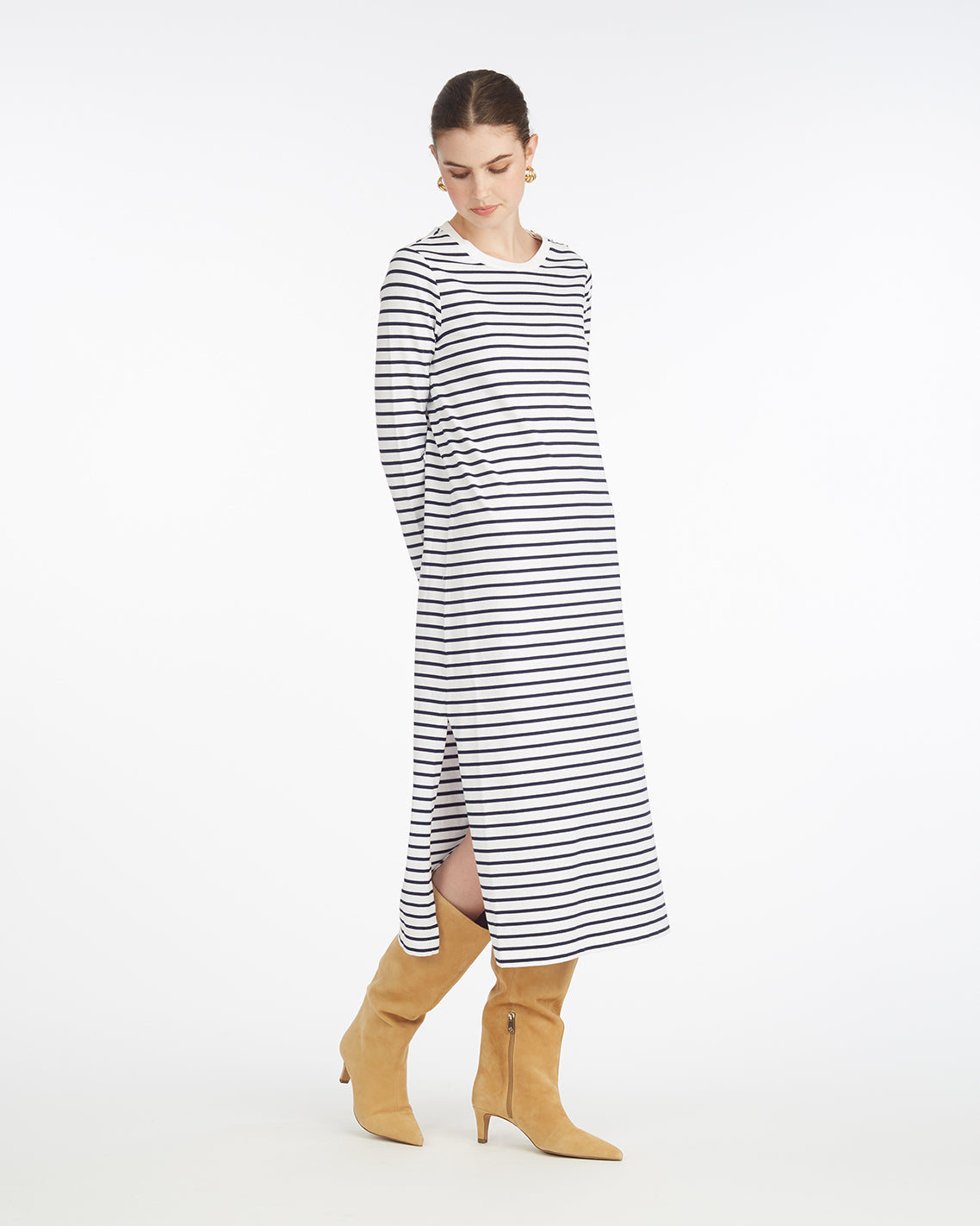 Sheryl Long Sleeve Dress in Cotton White Nautical Stripe - Draper James