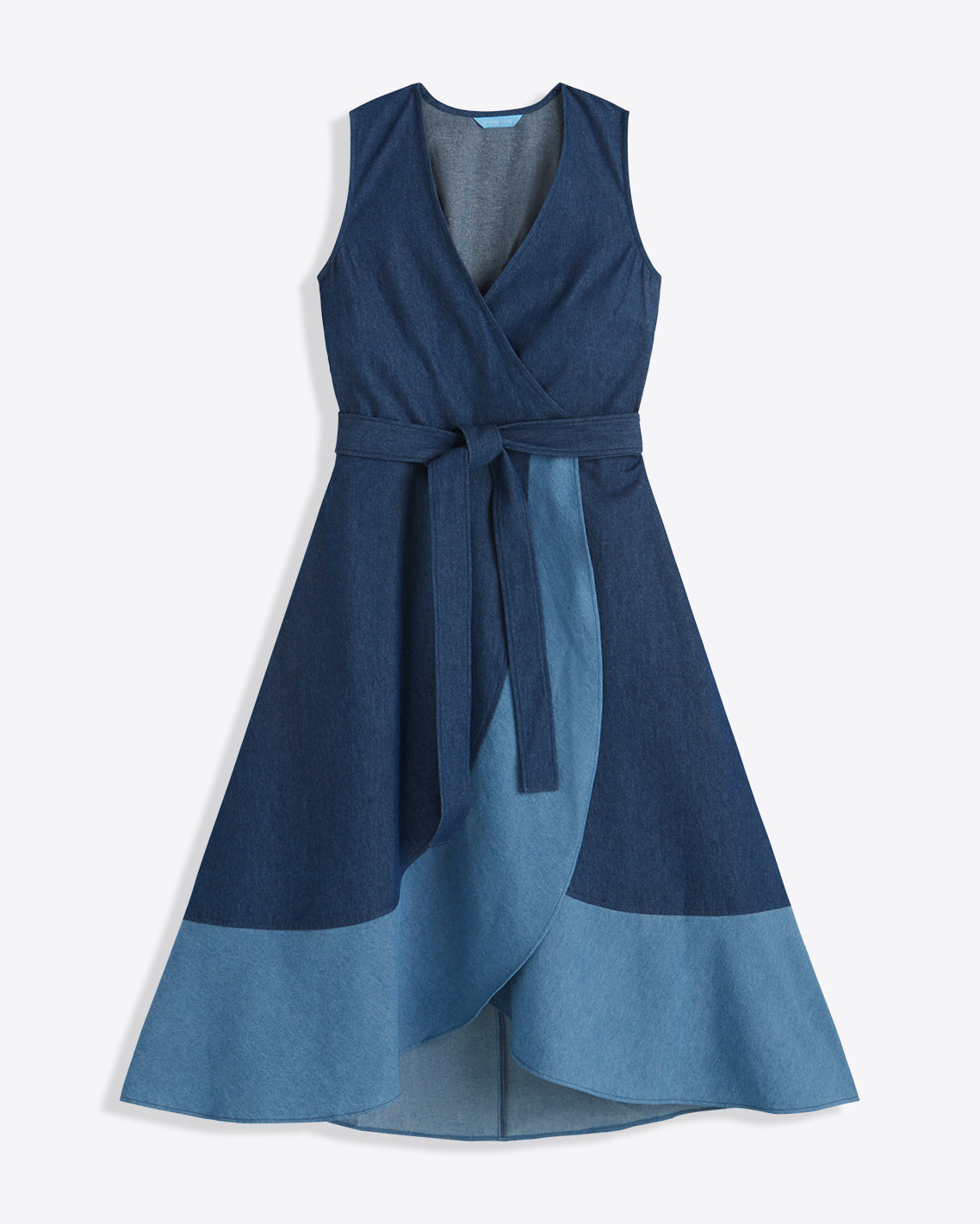 Lorelai Two Tone Sleeveless Wrap Dress in Chambray Dark Wash - Draper James