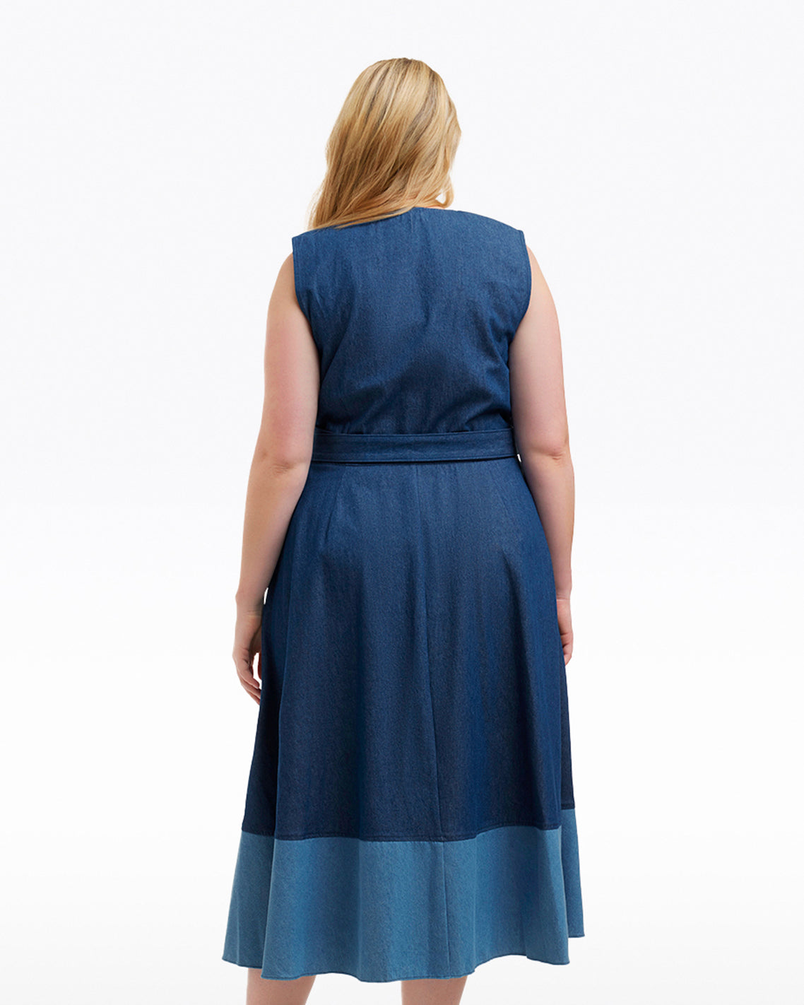 Lorelai Two Tone Sleeveless Wrap Dress in Chambray Dark Wash - Draper James