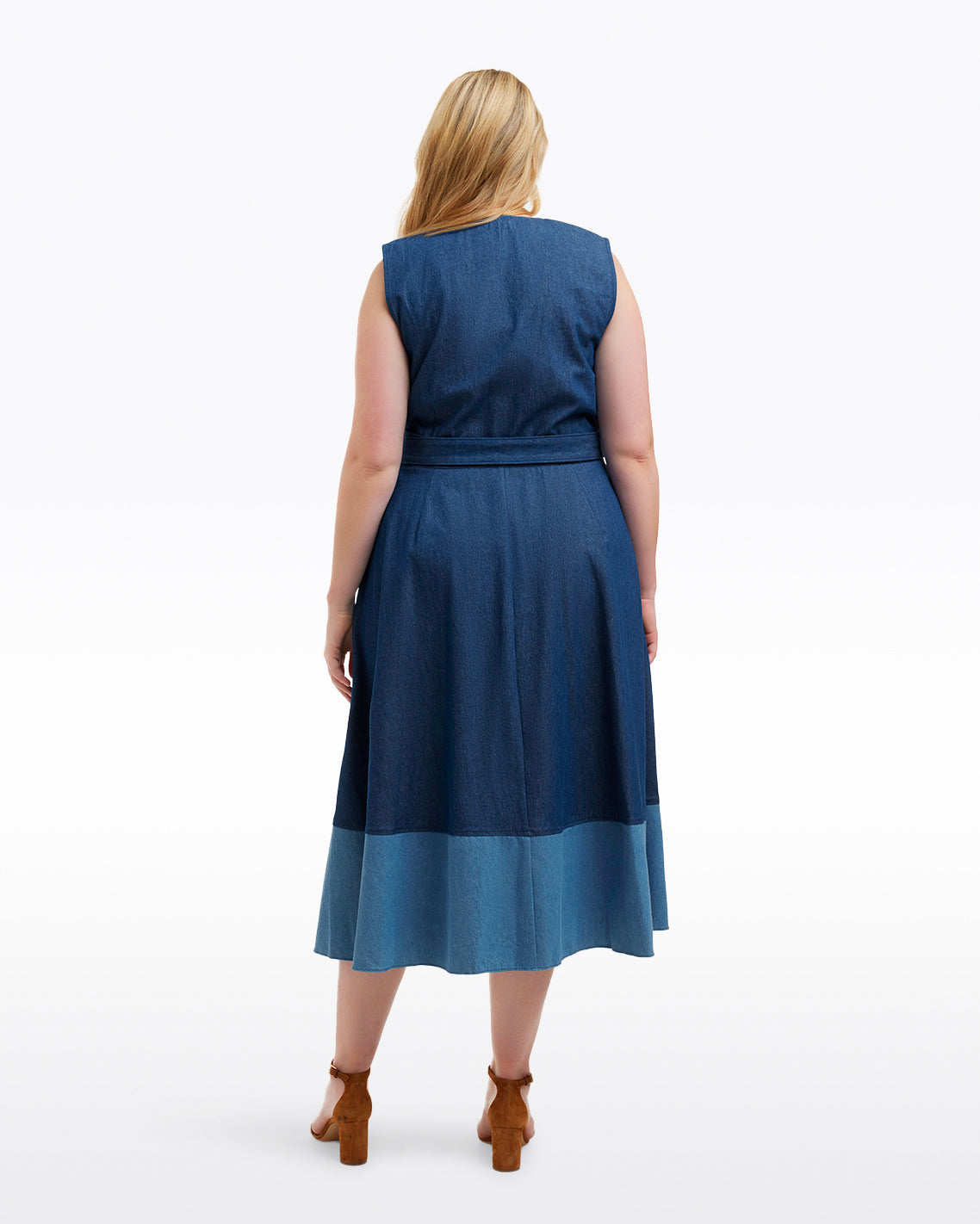 Lorelai Two Tone Sleeveless Wrap Dress in Chambray Dark Wash - Draper James