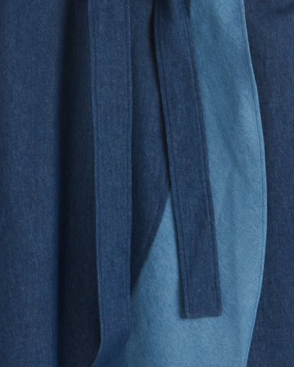 Lorelai Two Tone Sleeveless Wrap Dress in Chambray Dark Wash - Draper James