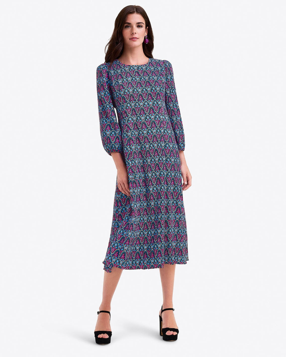 Long-Sleeve Midi Dress Black Multi - Draper James