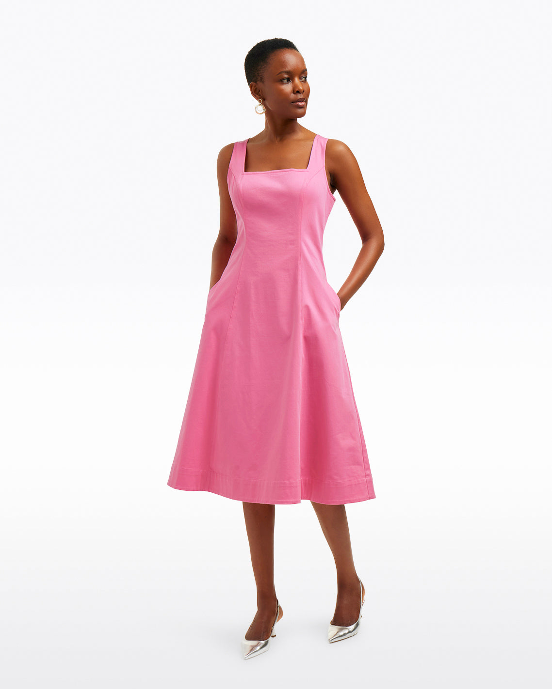 Genevieve Square Neck Sleeveless Midi Dress Pink - Draper James