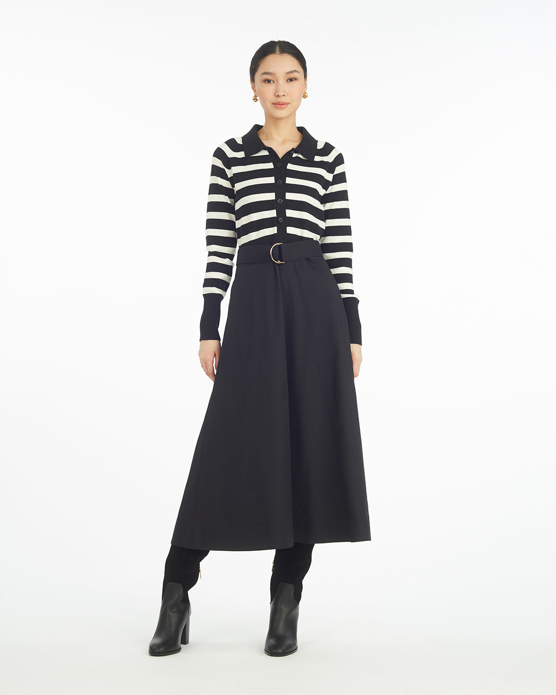 Darcy Mixed Media Dress in Black Stripe Belle Meade Black - Draper James