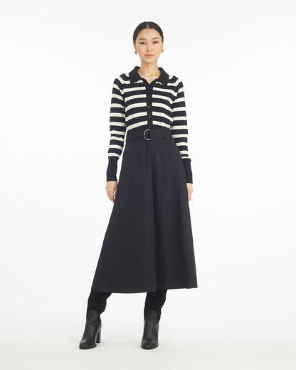 Darcy Mixed Media Dress in Black Stripe Belle Meade Black - Draper James