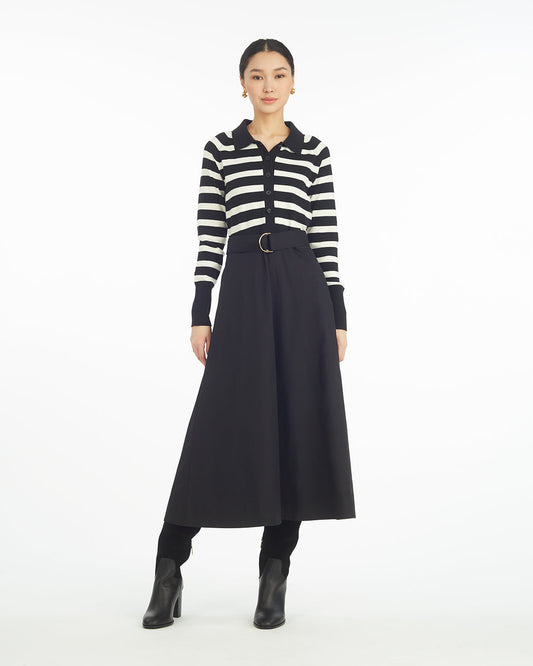 Darcy Mixed Media Dress in Black Stripe Belle Meade Black - Draper James