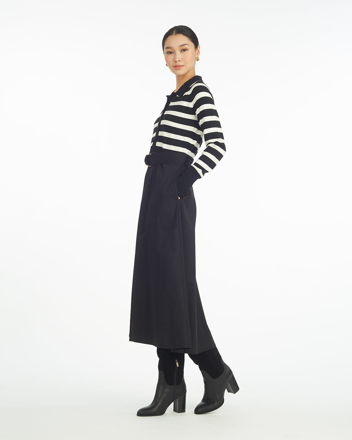 Darcy Mixed Media Dress in Black Stripe Belle Meade Black - Draper James