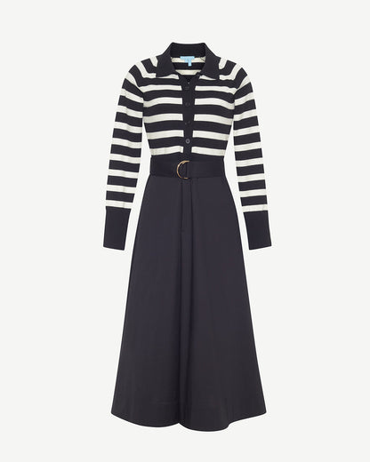 Darcy Mixed Media Dress in Black Stripe Belle Meade Black - Draper James