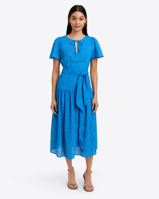 Mia Midi Dress in Eyelet French Blue Eyelet - Draper James