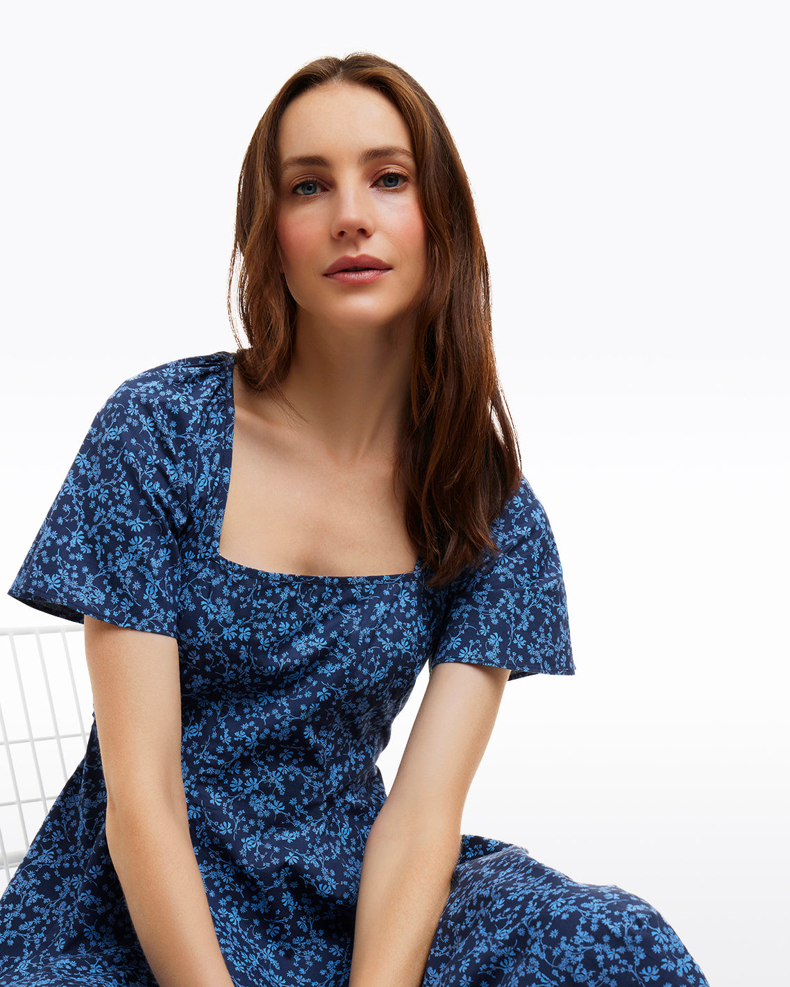 Caitlyn Square Neck Midi Dress in Ribbon Floral Ribbon Floral - Draper James