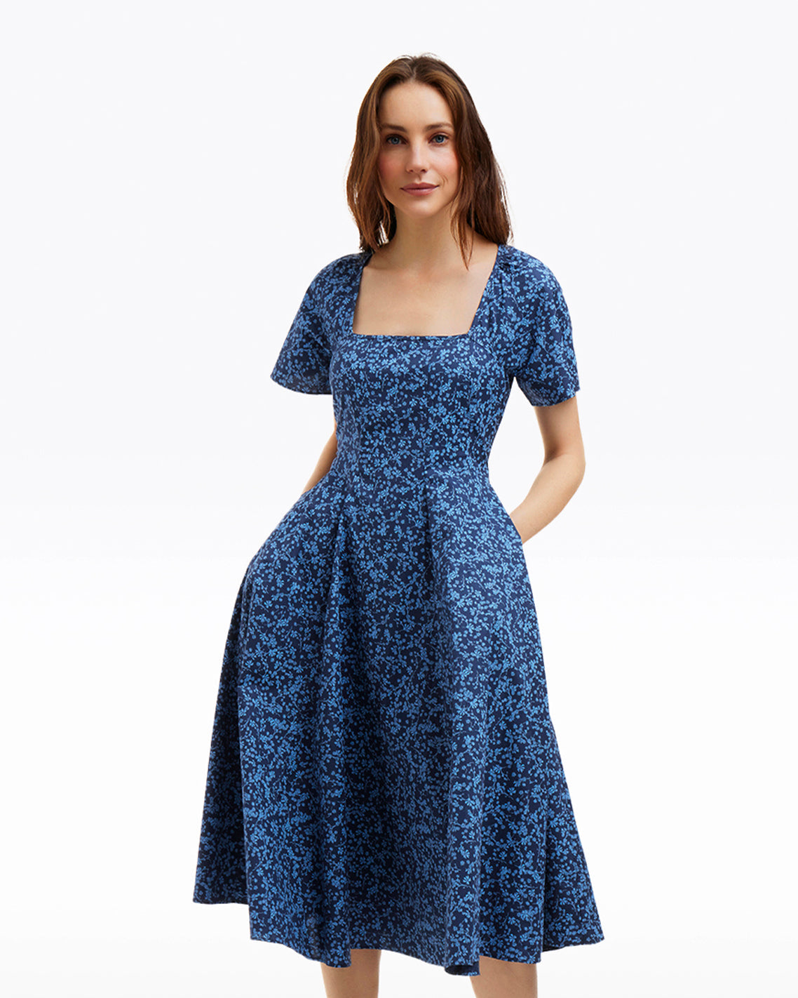 Caitlyn Square Neck Midi Dress in Ribbon Floral Ribbon Floral - Draper James