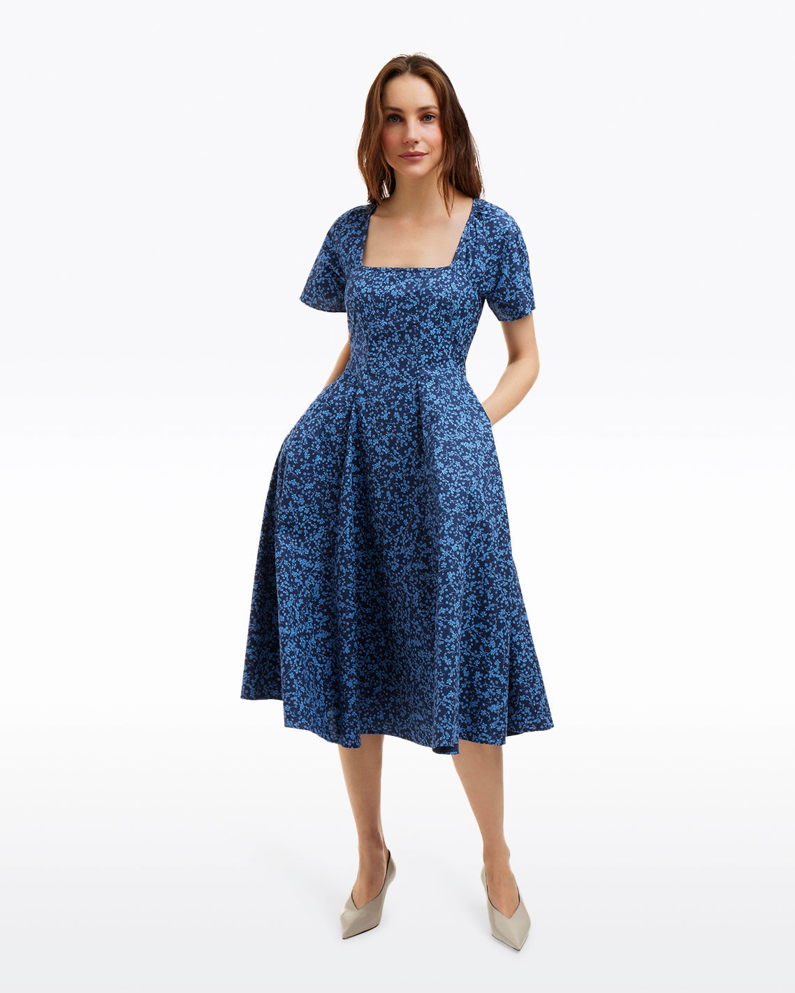 Caitlyn Square Neck Midi Dress in Ribbon Floral Ribbon Floral - Draper James