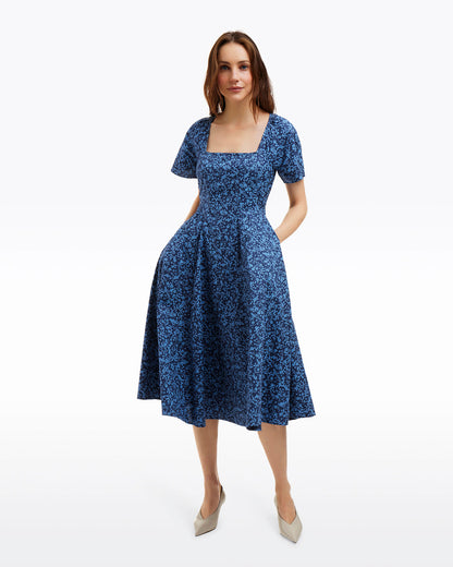 Caitlyn Square Neck Midi Dress in Ribbon Floral Ribbon Floral - Draper James