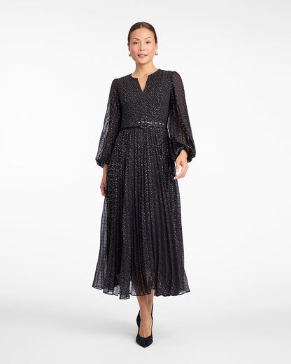 Maybelle Belted Midi Dress in Foil Dot Foil Dot - Draper James