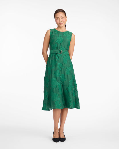 Elliston Midi Dress in Jacquard Green - Draper James