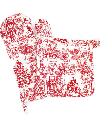 Santa Toile Oven Mitt Set Multicolor - Draper James