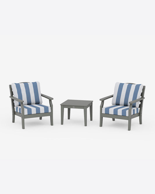 Savannah 3-Piece Seating Set – Cabana Stripe Navy Slate Grey - Draper James