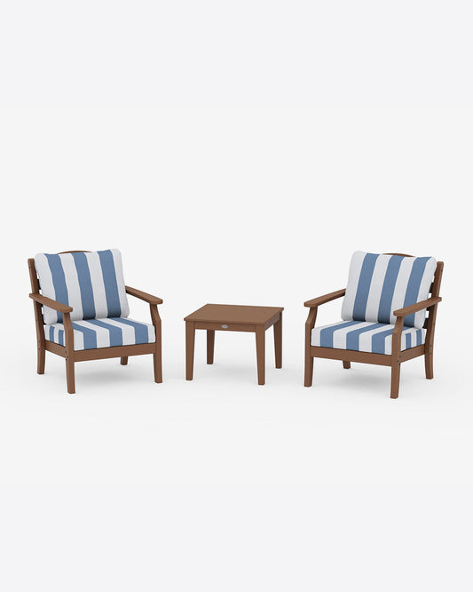 Savannah 3-Piece Seating Set – Cabana Stripe Gray Teak - Draper James