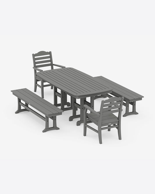 Savannah 5-Piece Dining Set with Benches in Gray Slate Grey - Draper James