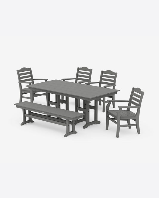 Savannah 6-Piece Farmhouse Dining Set with Bench in Gray Slate Grey - Draper James