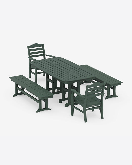 Savannah 5-Piece Dining Set with Benches in Blue Forest - Draper James