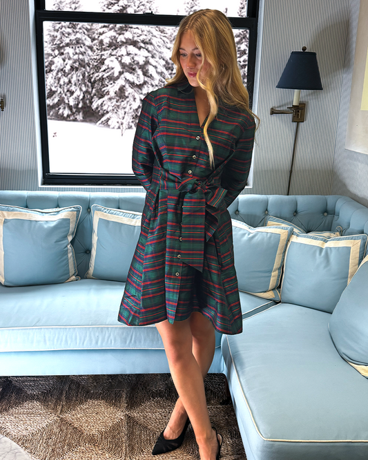 Layla Mini Shirtdress in Plaid Green Multi - Draper James
