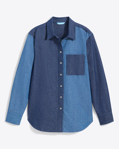 Lynn Long Sleeve Top in Chambray Medium Wash - Draper James