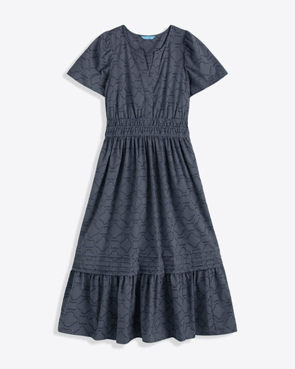 Hollie Midi Dress in Navy Textured Stripe Nassau Navy - Draper James