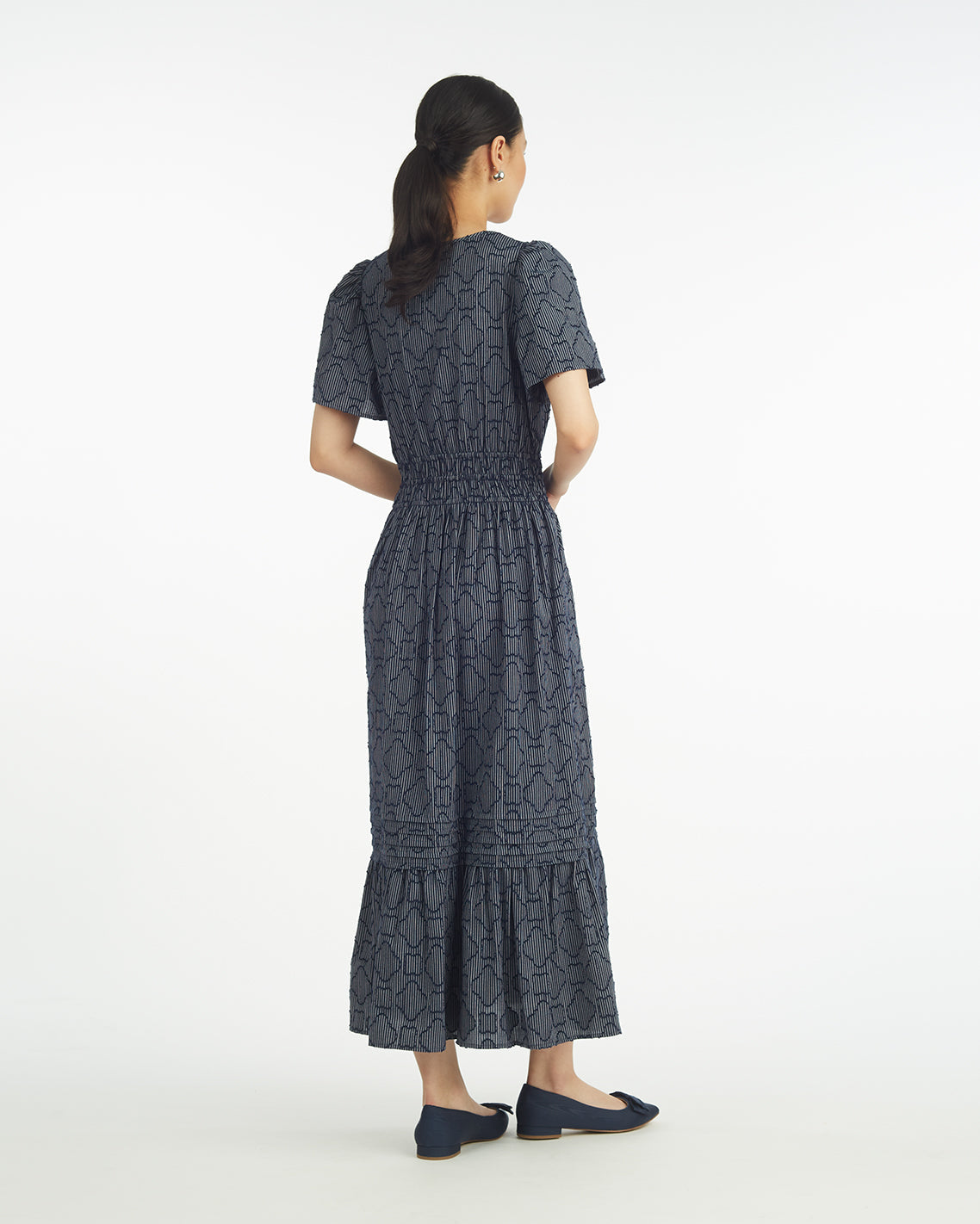Hollie Midi Dress in Navy Textured Stripe Nassau Navy - Draper James