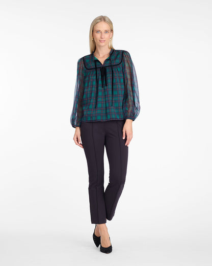 Bow Long-Sleeve Top in Evergreen Tartan Green Multi - Draper James