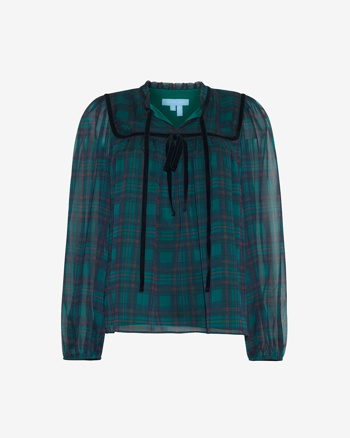 Bow Long-Sleeve Top in Evergreen Tartan Green Multi - Draper James