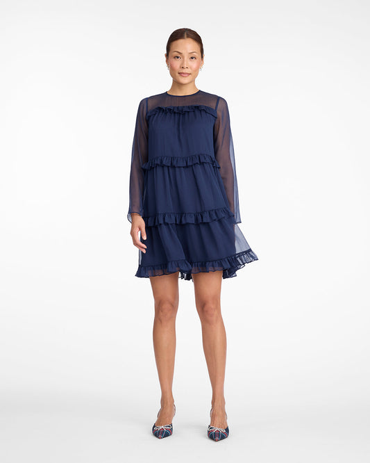 Frannie Ruffle Mini Dress in Baritone Blue Nassau Navy - Draper James