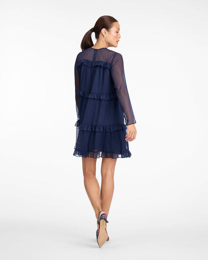 Frannie Ruffle Mini Dress in Baritone Blue Nassau Navy - Draper James