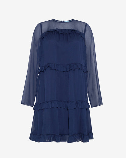 Frannie Ruffle Mini Dress in Baritone Blue Nassau Navy - Draper James