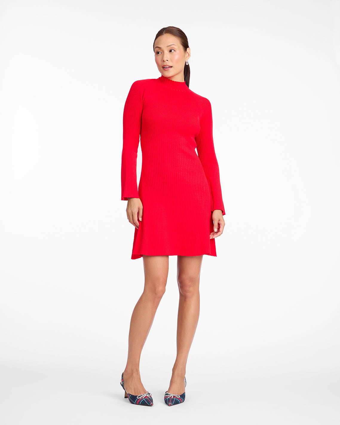 Lennox Mockneck Ribbed Knit Dress in Red Red - Draper James